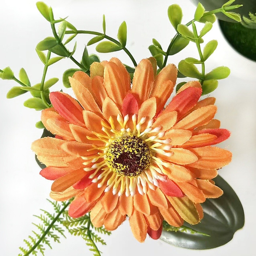 White Pot Faux Gerbera Daisy 19 cm Lifelike Plastic Flower Indoor Decor