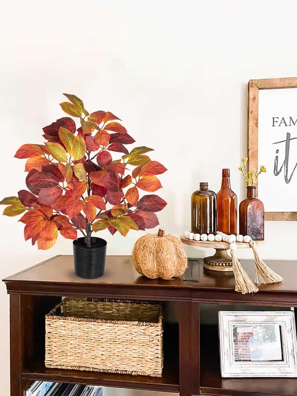 Fake Fall Tree In Black Pot Autumn Artificial Beech Leaf Tabletop 19.7 Inch