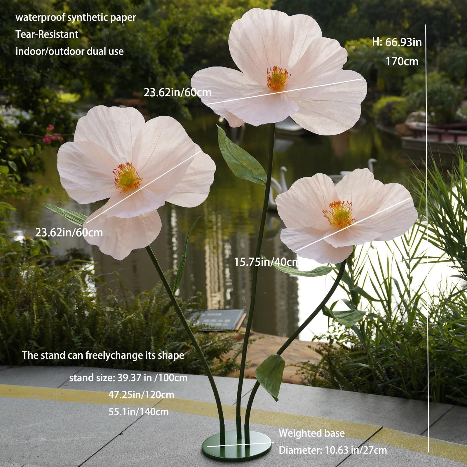 Large Paper Giant Flowers for Home Decor, Handcrafted Poppy Fake Flowers for Eve