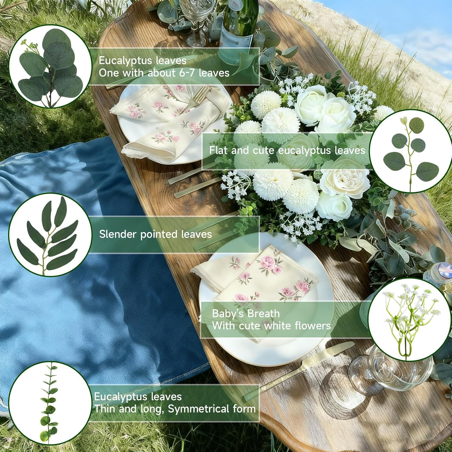 150 Pcs Faux Greenery Stems with Flowers for Wedding & Home Decor