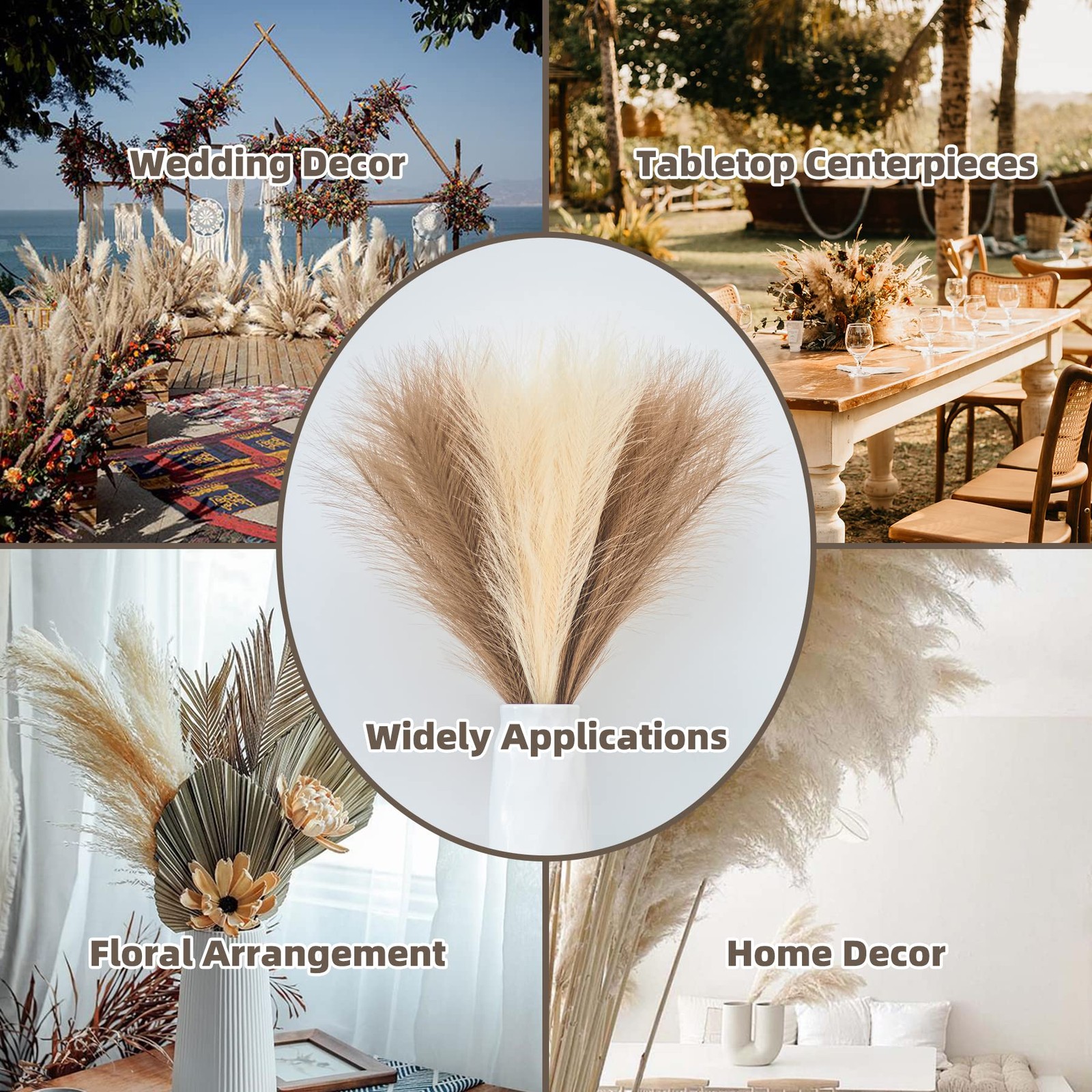 Faux Pampas Grass, 18″/45cm Artificial Pampas Grass Fluffy 6 Stem pompous Gra…