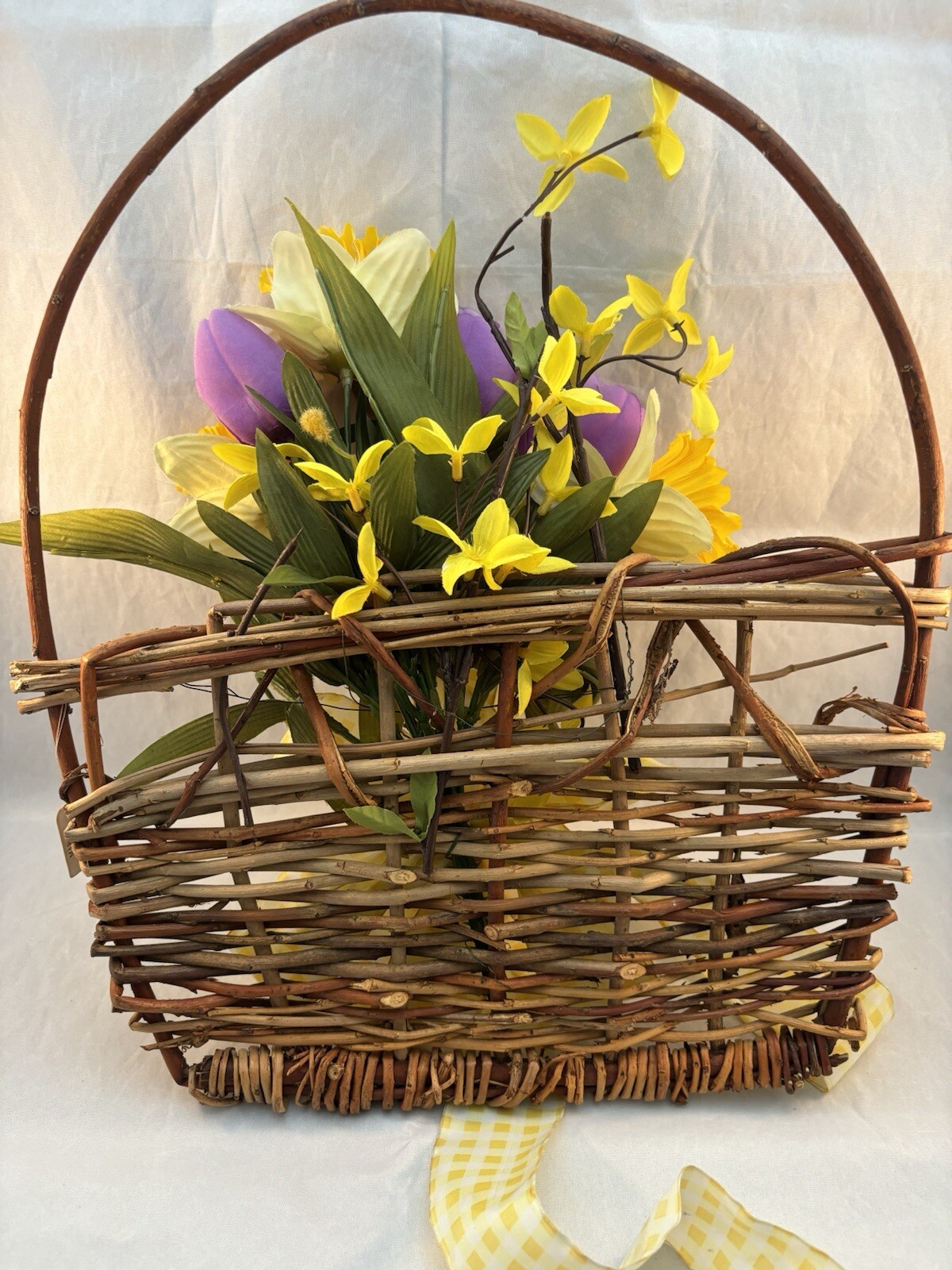 Hanging Door Wall Basket with Spring Summer Faux Flowers