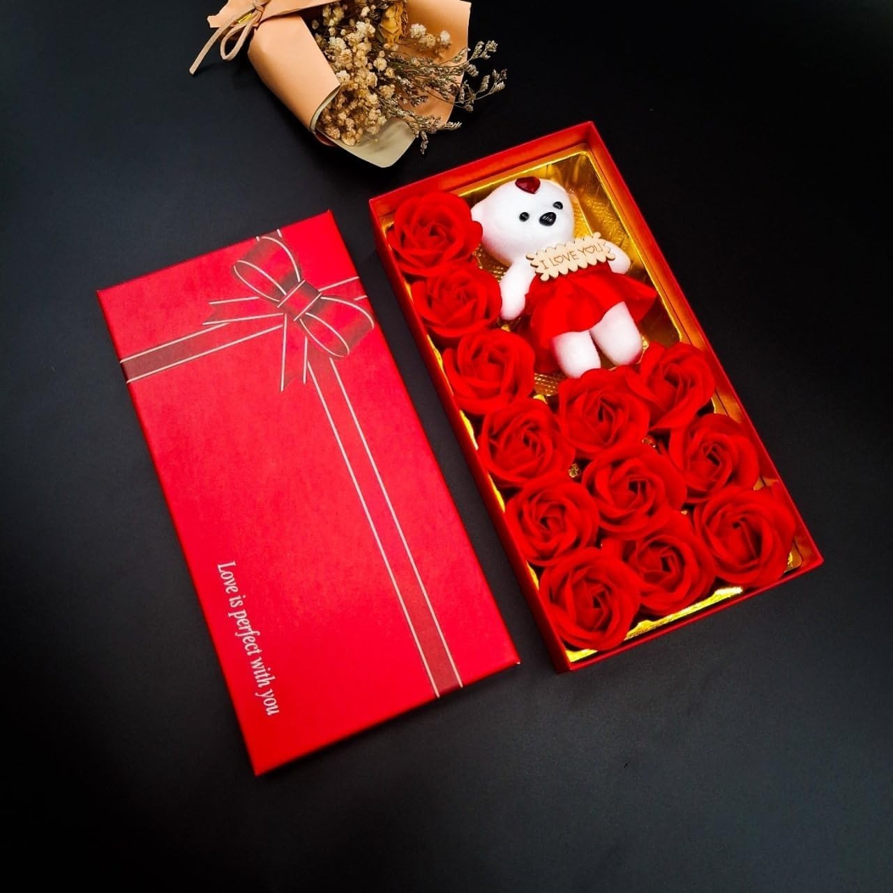 Artificial Rose Teddy Bear Gift for Mom Valentine Birthday Anniversary Decor USA
