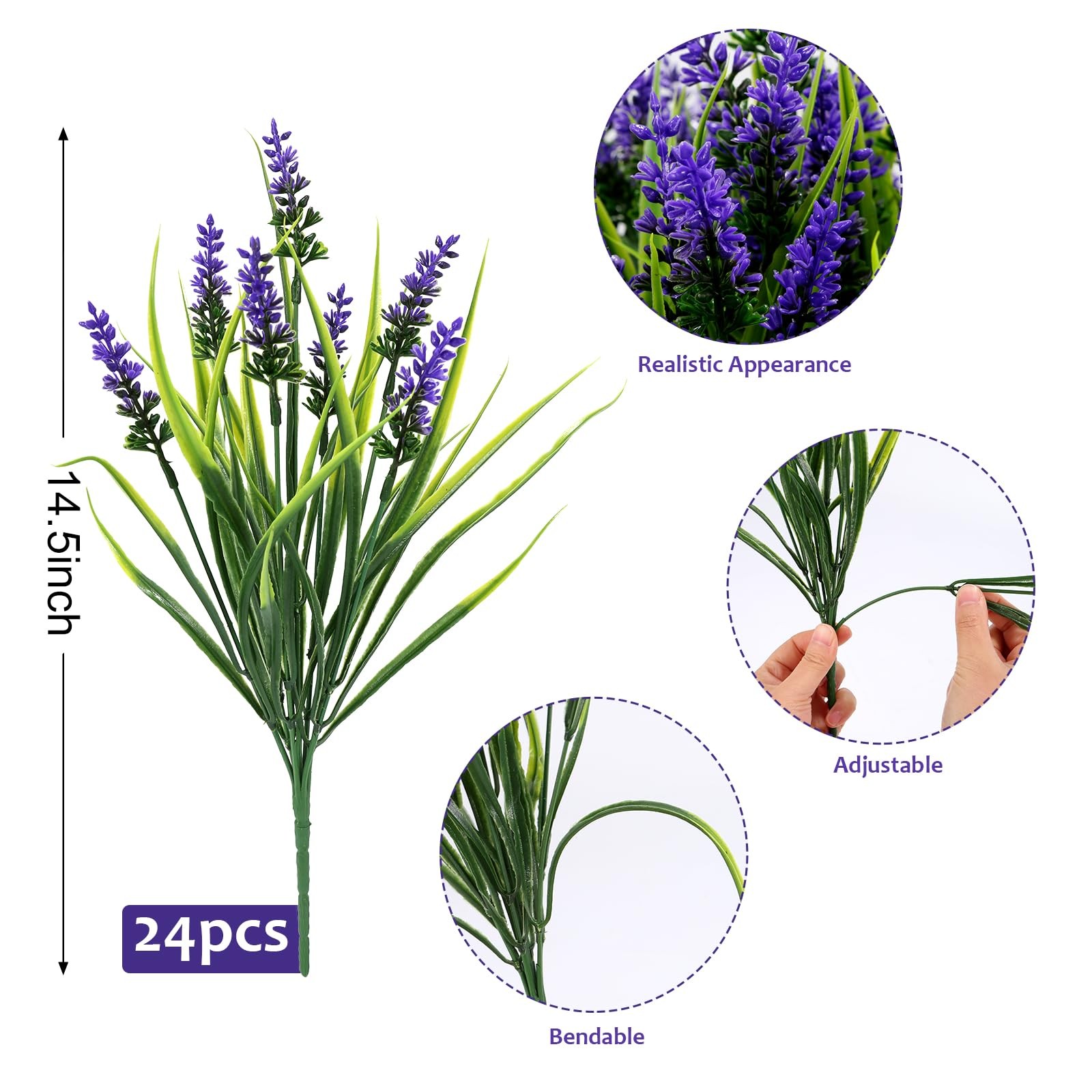 Artificial Plants Flowers Outdoor – 24 Bundles UV Resistant Faux Lavender Flo…