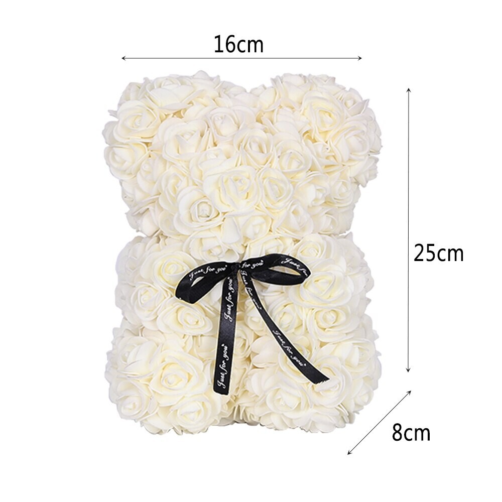 2023 Milky White Rose Flower Teddy Bear with Gift Box 25cm Valentines /Birthday