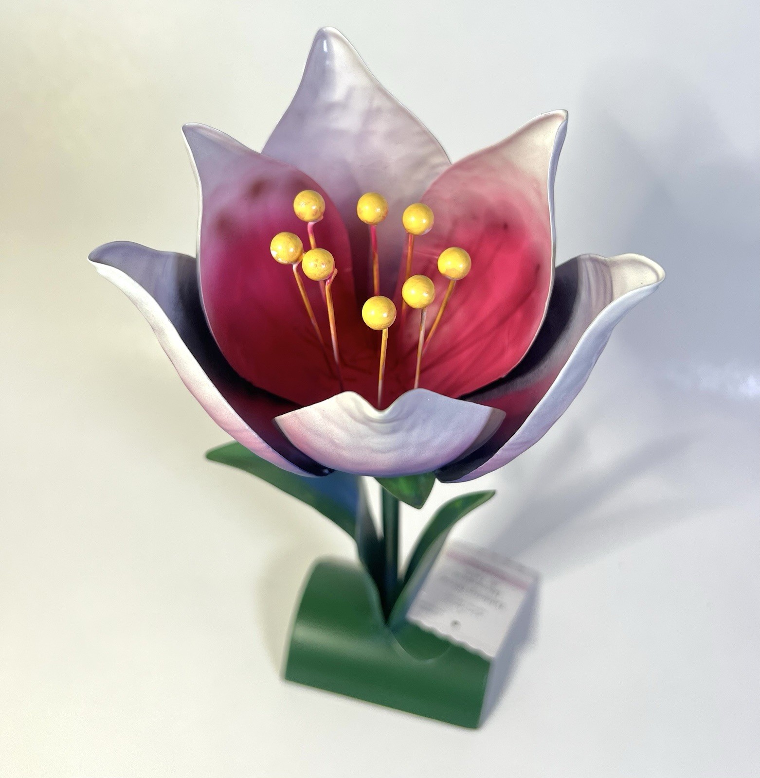 Large Metal Flower Sculpture Tabletop Decor Purple Pink Spring Centerpiece