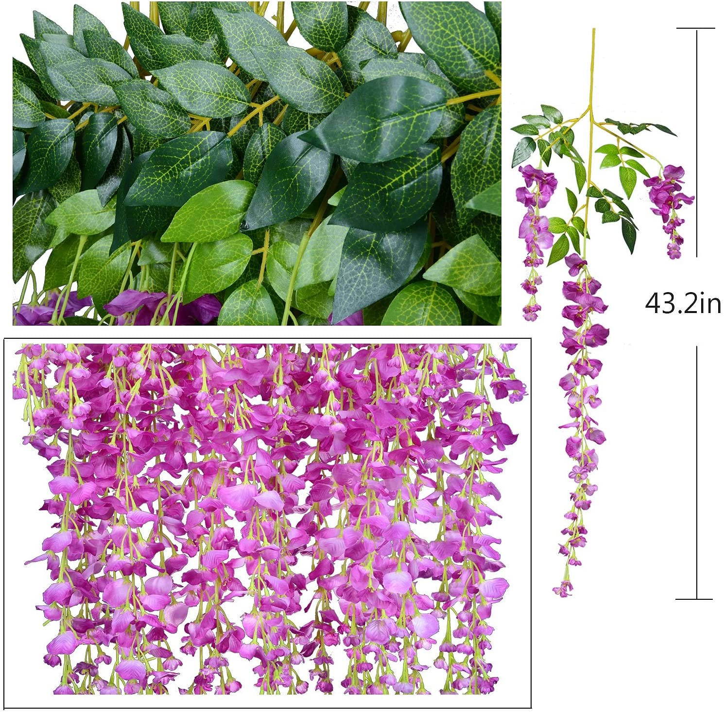 12/24PCS Artificial Wisteria Hanging Flower Vines Garland Strings Wedding Decor