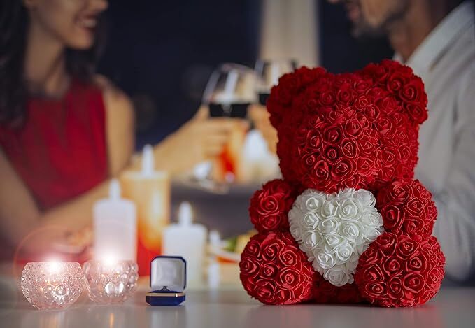 Nadir Rose Bear with Heart – Gift Box Included, Perfect for Special Occasions