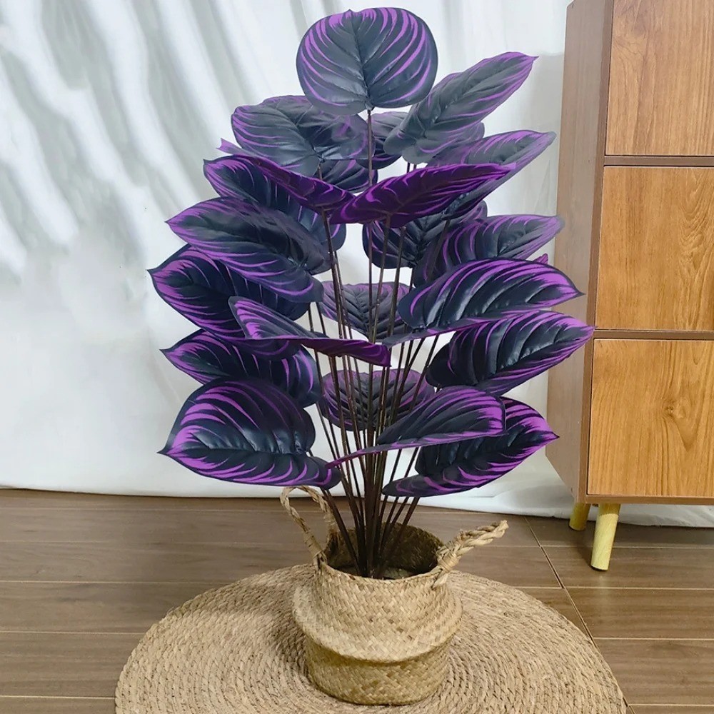 Home Party Decoration Purple & Green Leaf Decor Artificial Plant Simulation Pot