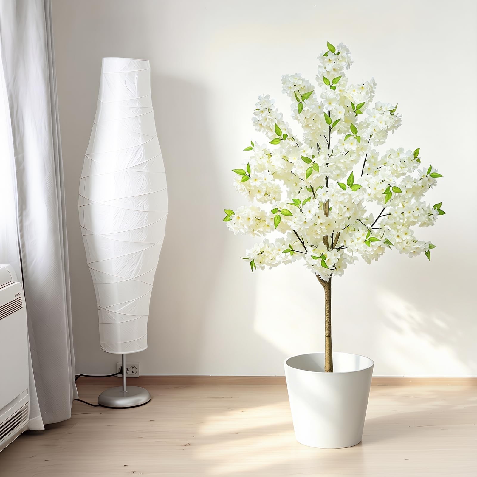 5FT White Cherry Blossom Tree with Pot – Artificial Floral Decor for Home & Wedd