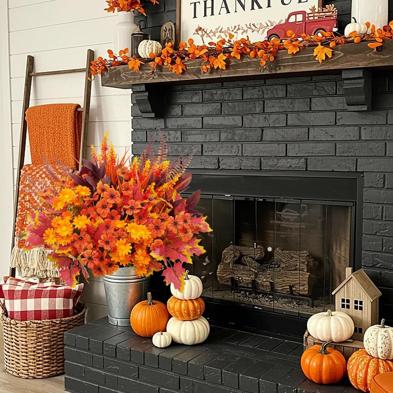 18 Bundles UV Resistant Artificial Fall Flowers for Indoor & Outdoor Decor