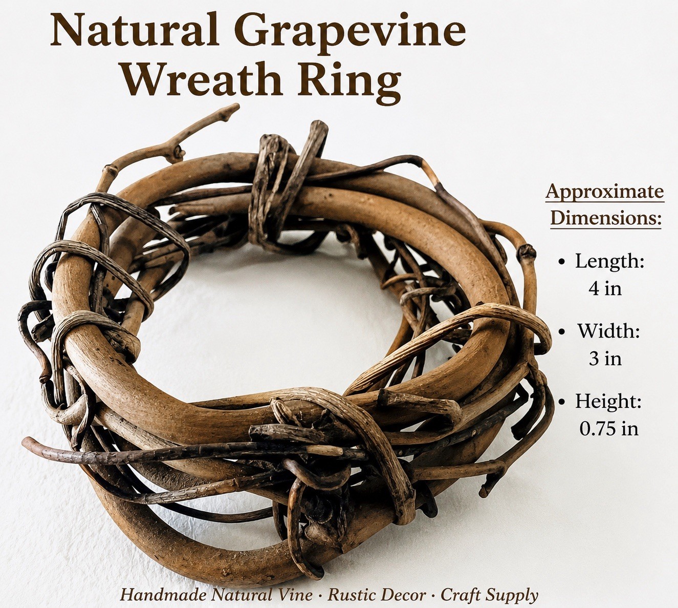 Rustic Natural Grapevine Wreath Ring Mini Vine Twig Candle Farmhouse Decor 4”