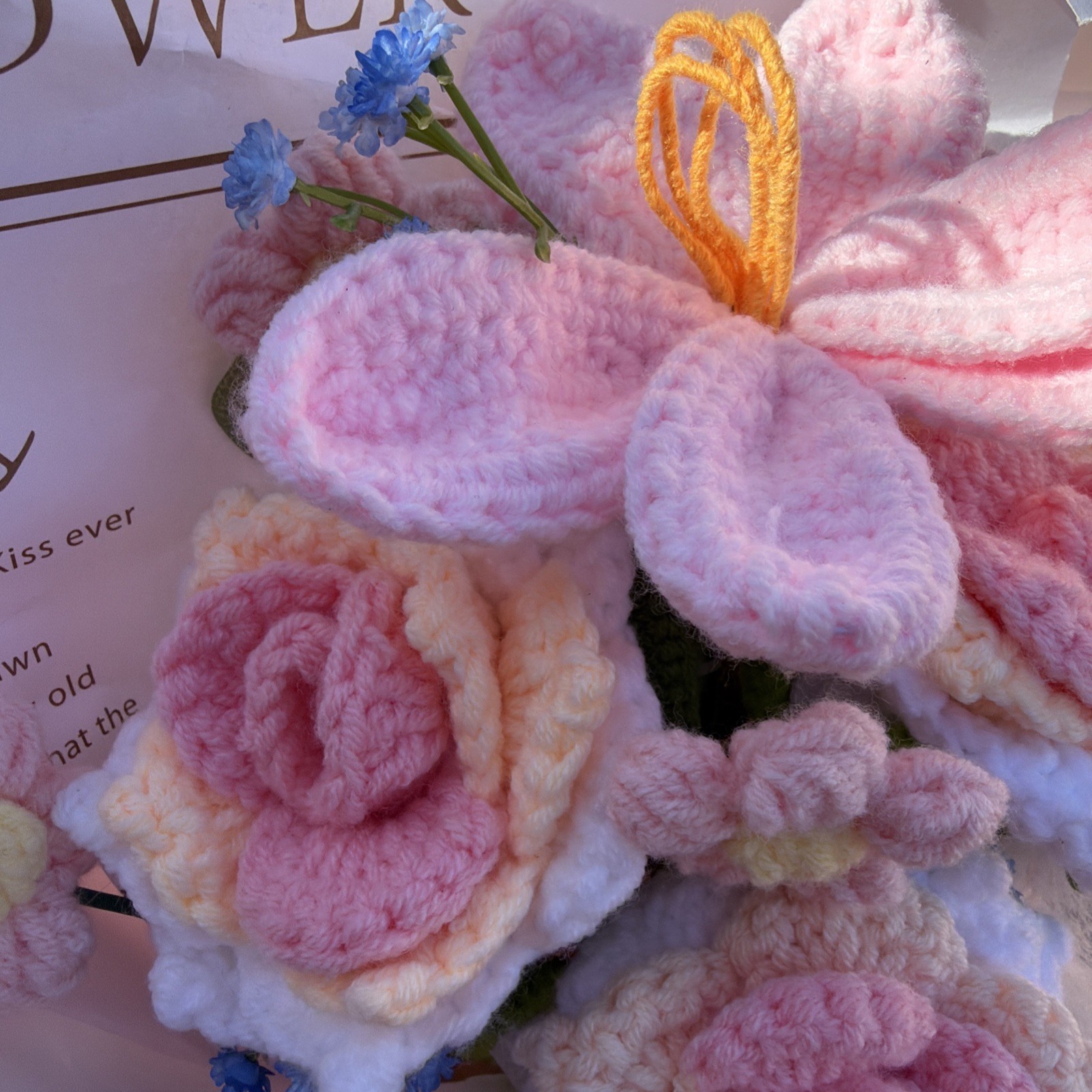 Crochet Flower Bouquet Assorted Pink Yellow Flowers Gift Mothers Day Wedding