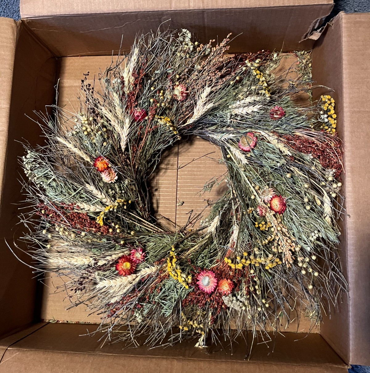 BEAUTIFUL Summer Fall Natural Dried Flower Wheat Wreath 22″ EXCELLENT