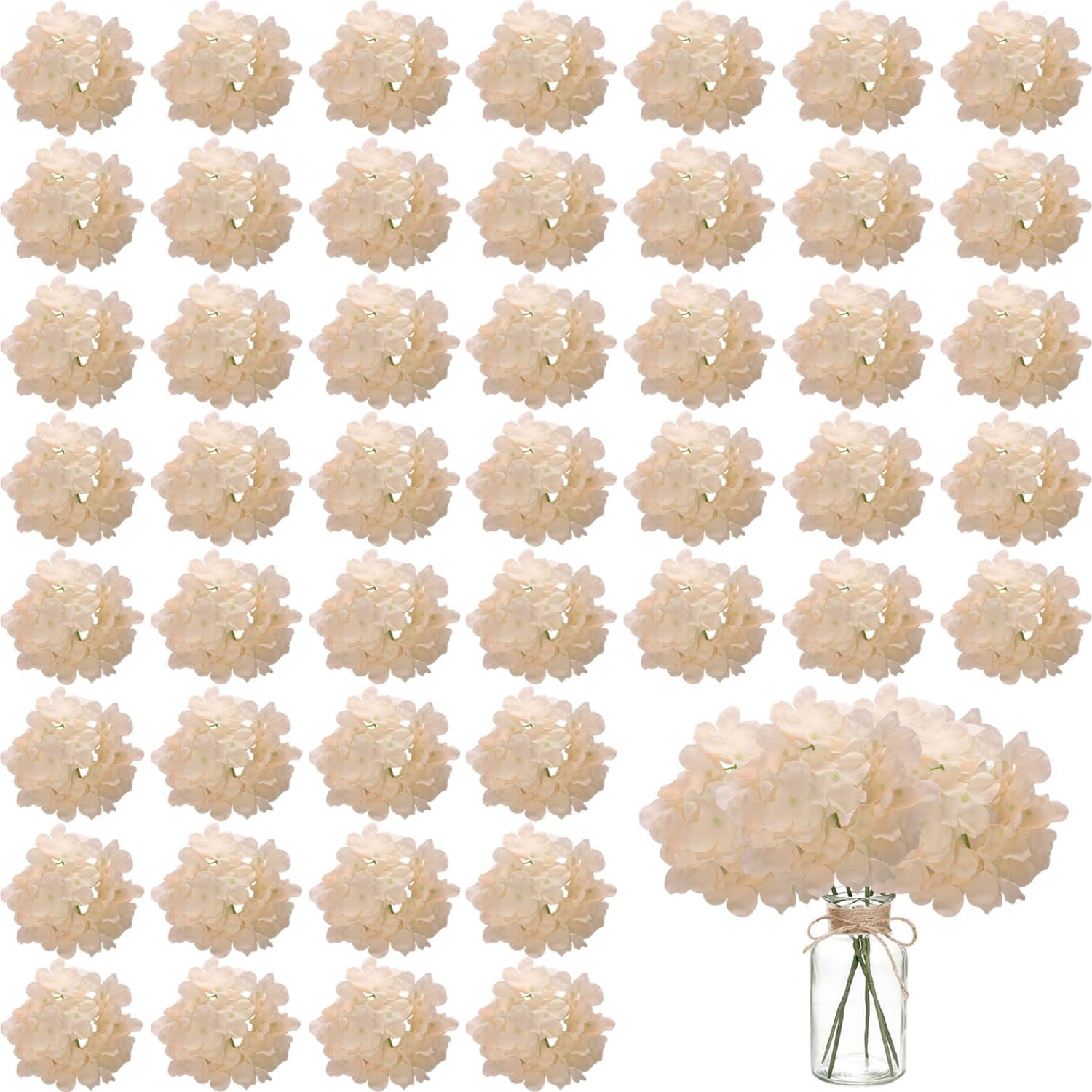 100PCS Apricot Silk Hydrangea Flowers with Stems for Wedding & Home Decor