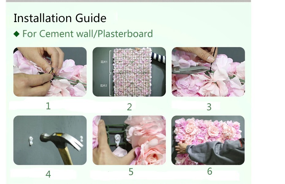 Pink silk rose flower wall 5 PCS 40X60CM