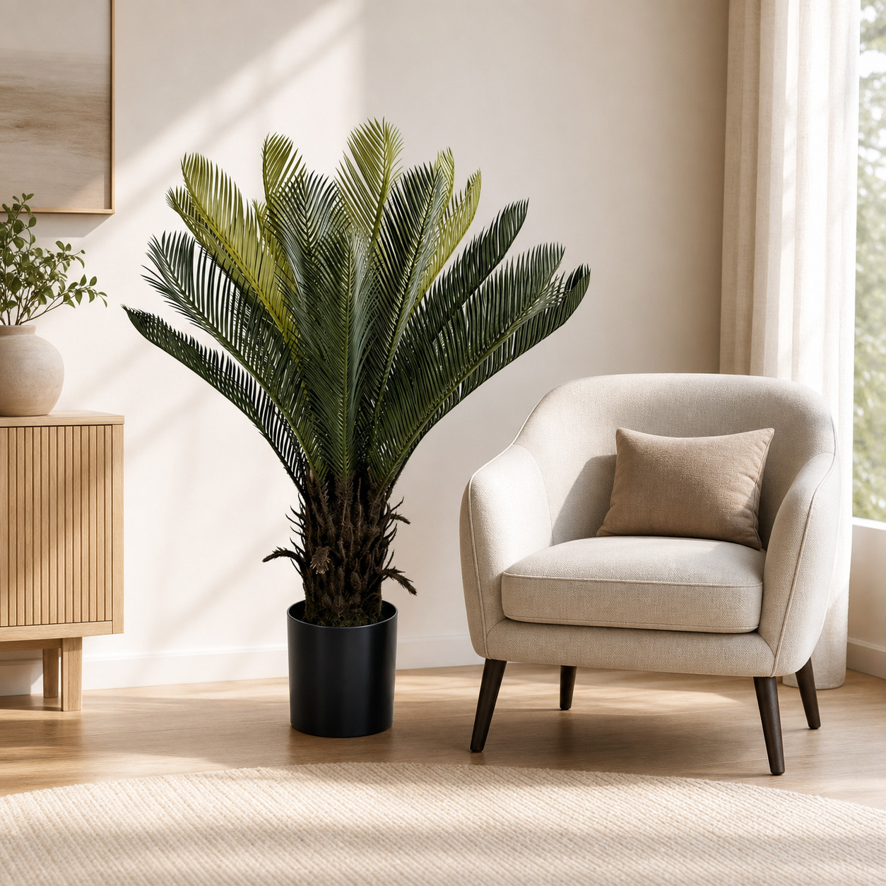 2Pcs 90cm Artificial Sago Palm Cycas Plant Potted Evergreen Cycad for Home Decor