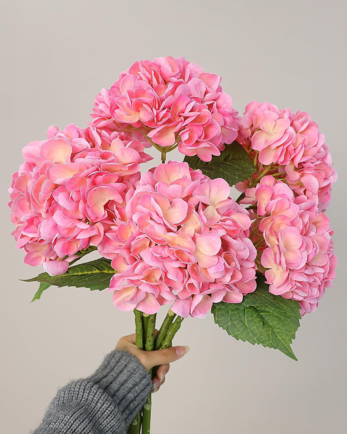 Lifelike 5Pcs Pink Hydrangea Faux Flowers for Home Decor & Weddings