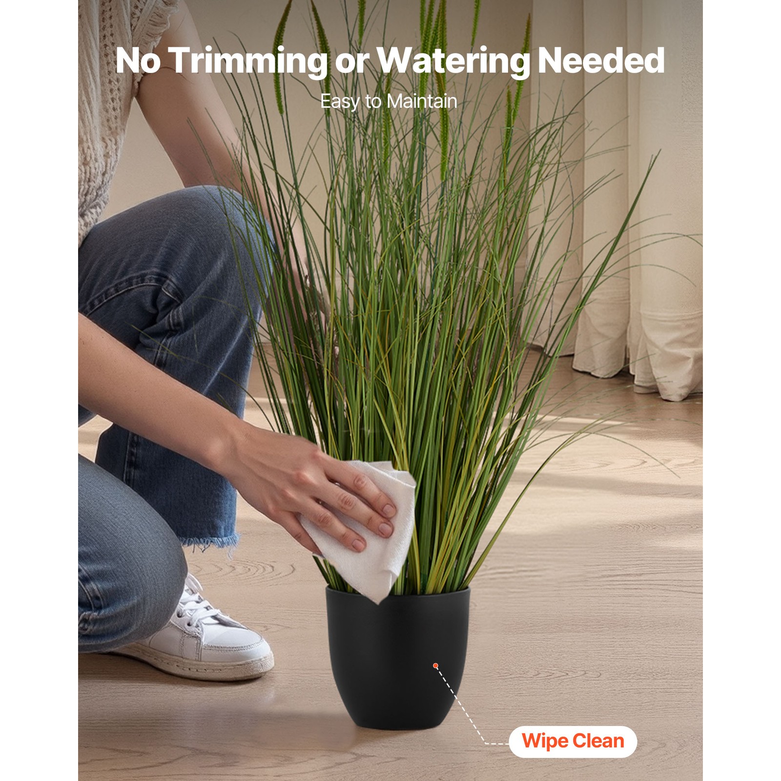 Uimoso Artificial Cattail Grass in Pot, 35-Inch, 2-Pack, Green Decorative Plants
