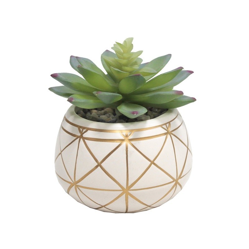 4 Inch Tabletop Artificial Succulent in Geometric Ceramic Pot Indoor Decor New