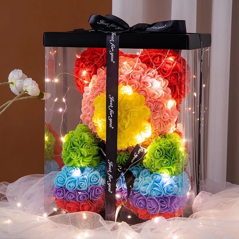 Rose Teddy Bear Gift Box w/ Lights Valentine’s Anniversary Birthday Mothers Day