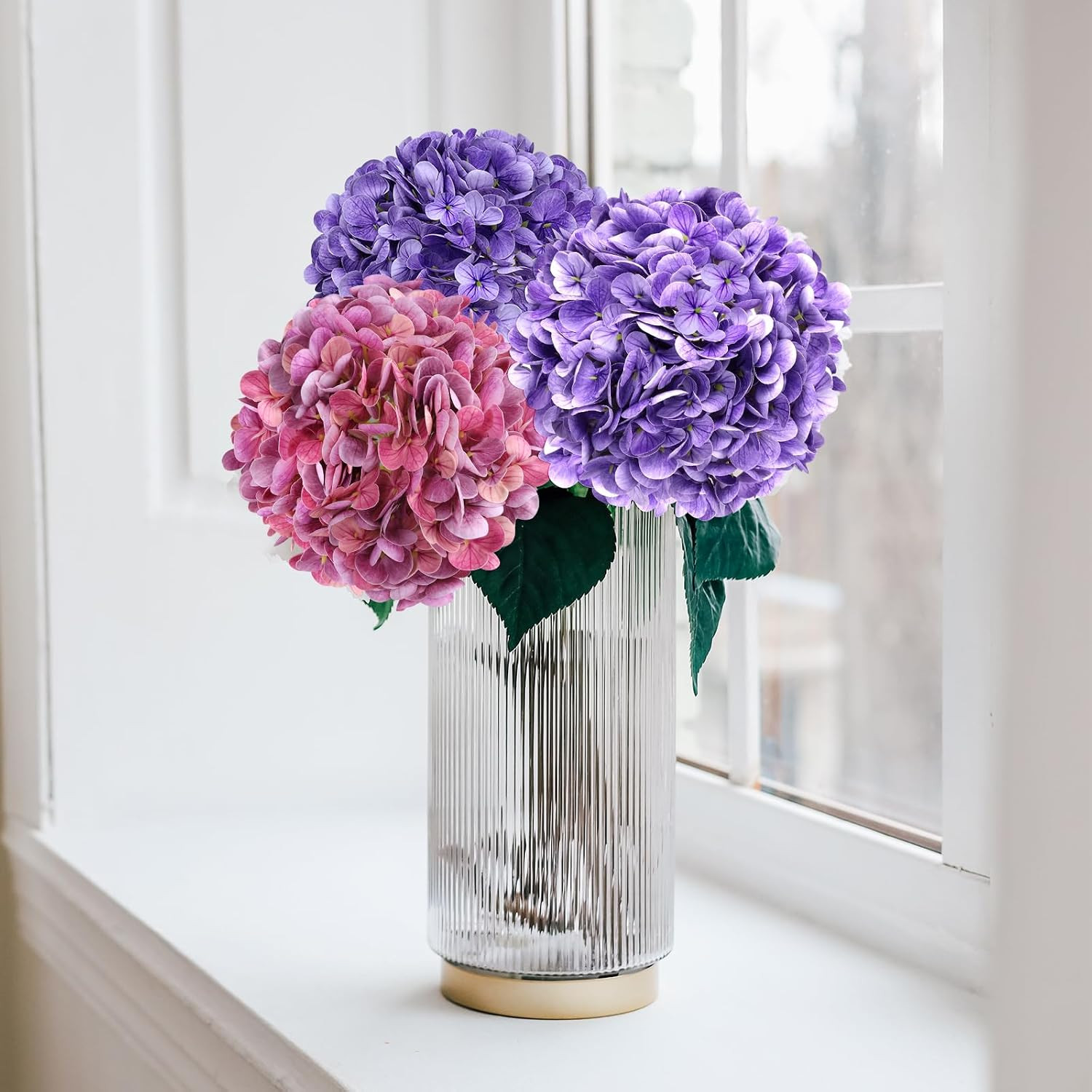 8Pcs Purple Magenta Artificial Hydrangea Flowers for Home Wedding Decor
