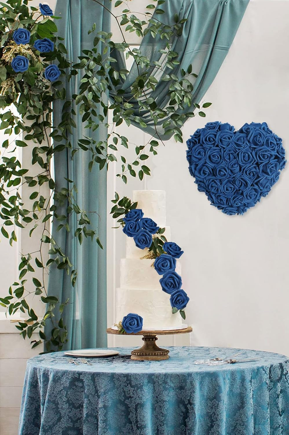Artificial Roses Flowers Heads, 100 Pcs Navy Blue Foam Fake Roses Bulk 3Inch Ste