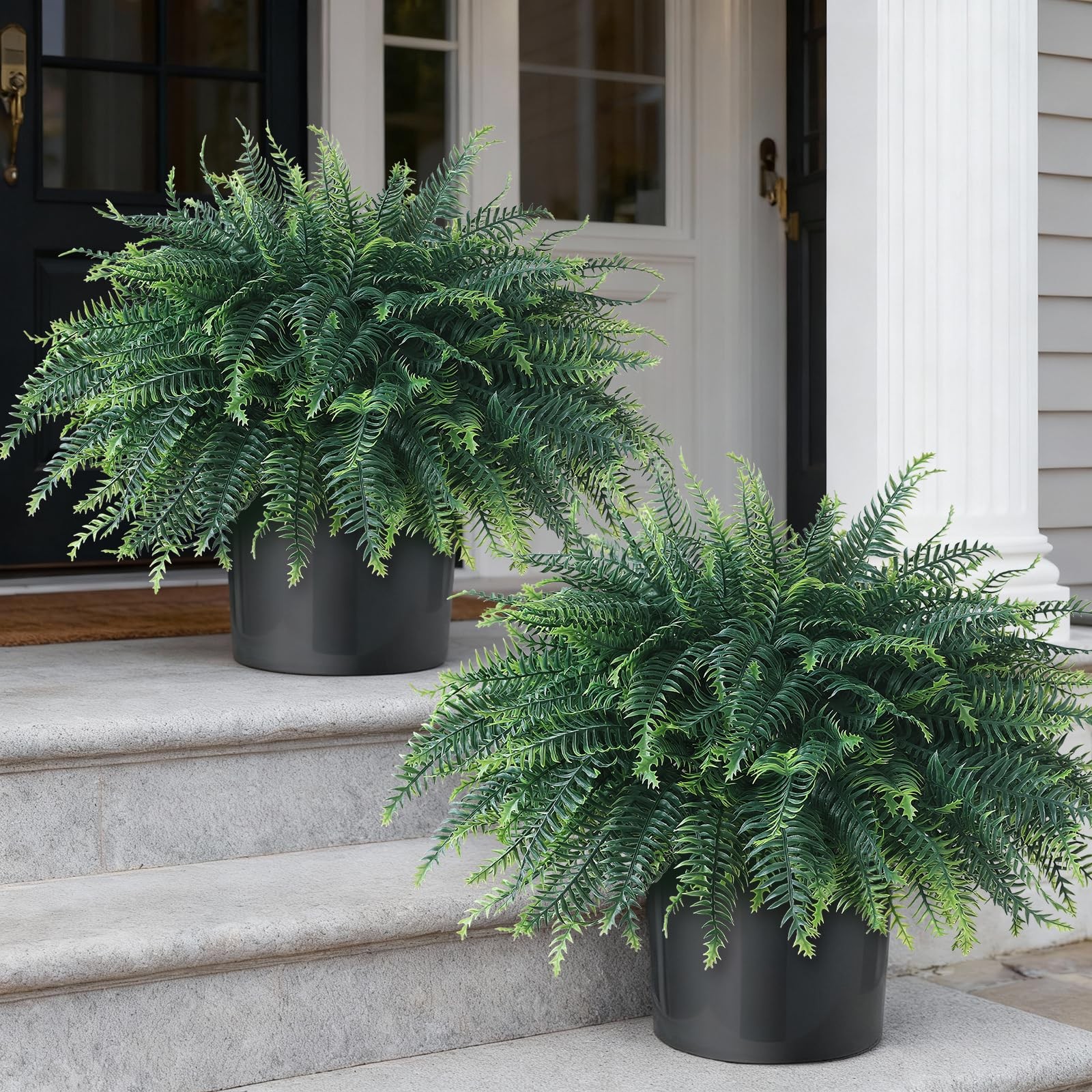Artificial Ferns Potted Plant for Front Door Decoration – 2 Sets UV Resistant…