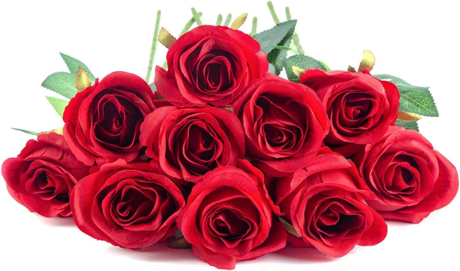10pcs Artificial Rose Flowers Long Stem Fake Silk Roses for DIY Wedding Bouqu…