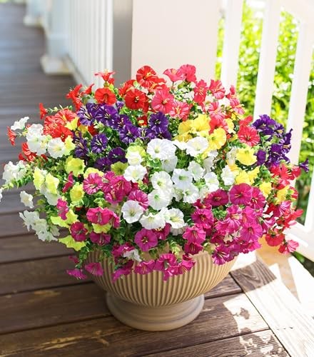 HyeFlora 12 Bundles Colorful Artificial Morning Glory Plants