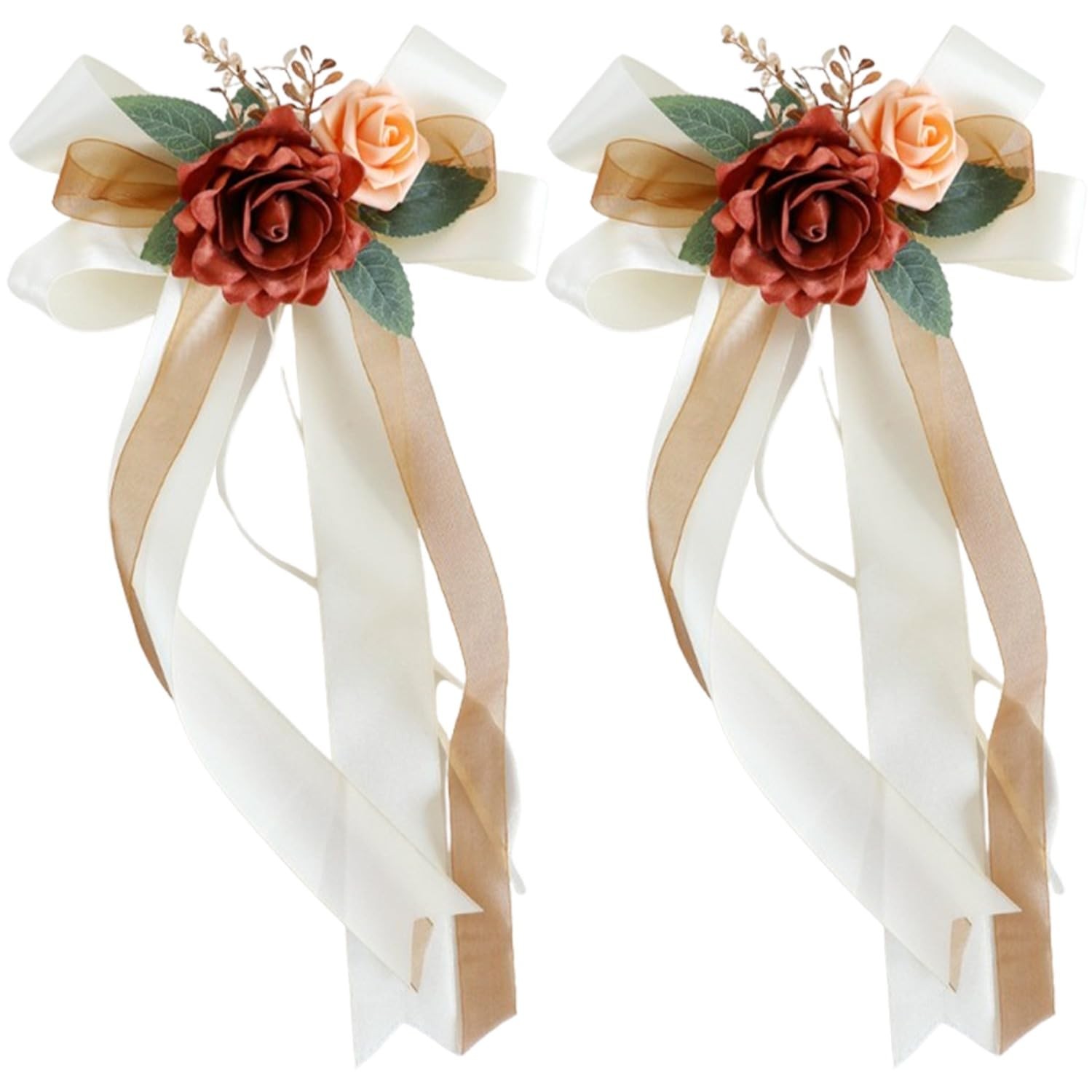 2 Packs Decorative Flowers for Wedding Car Mirror,14 Inch Wedding Car Door Handl