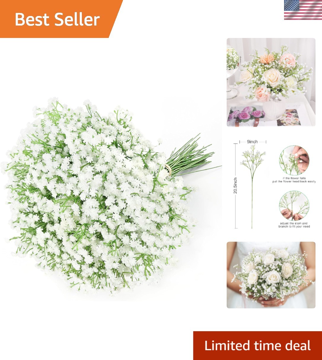 Vivid 30 PCS Faux Babys Breath Flowers – UV Resistant for -Round Beauty