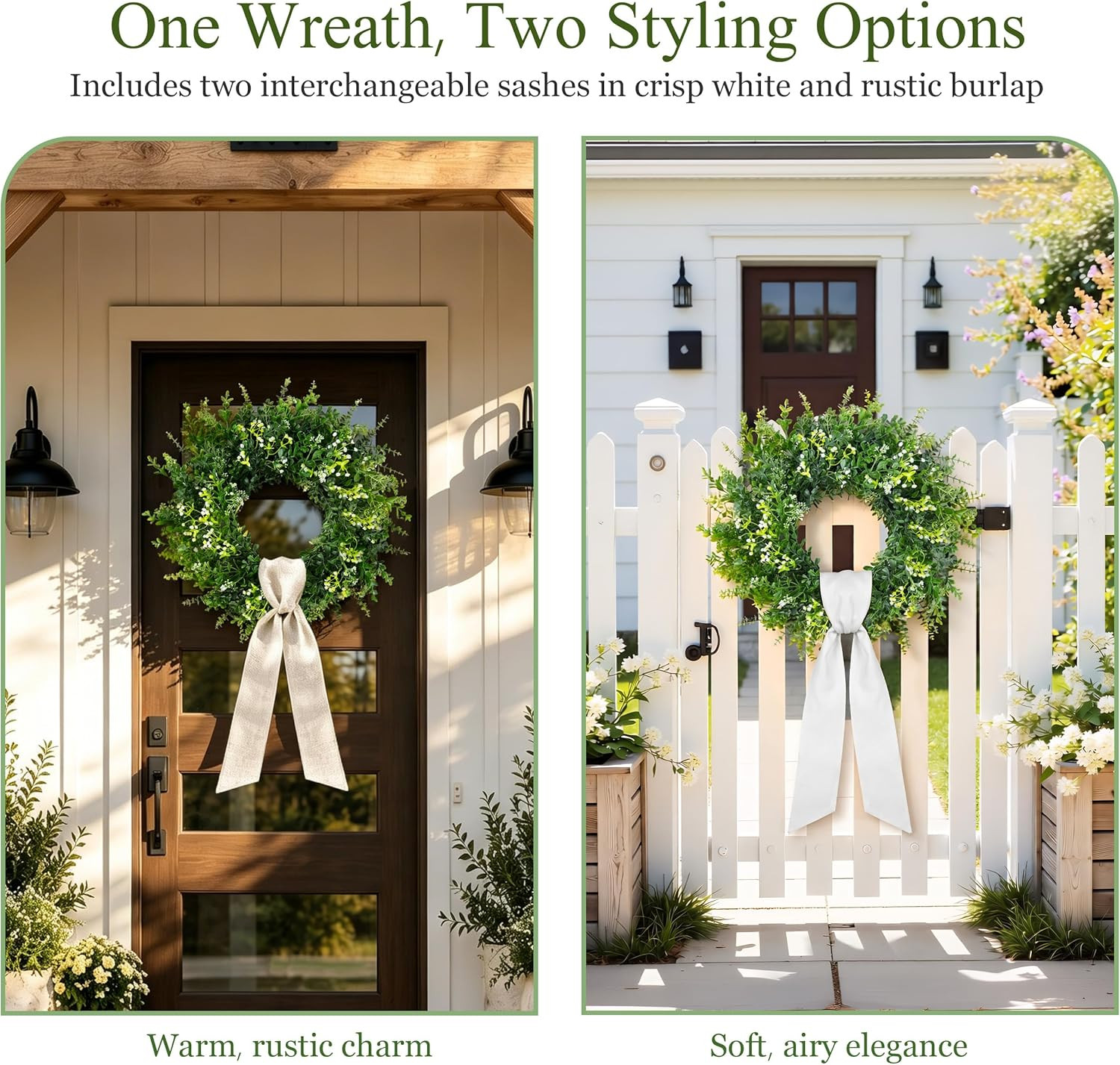 26 Inch Large Artificial Eucalyptus & Boxwood Wreath for Front Door All Season,