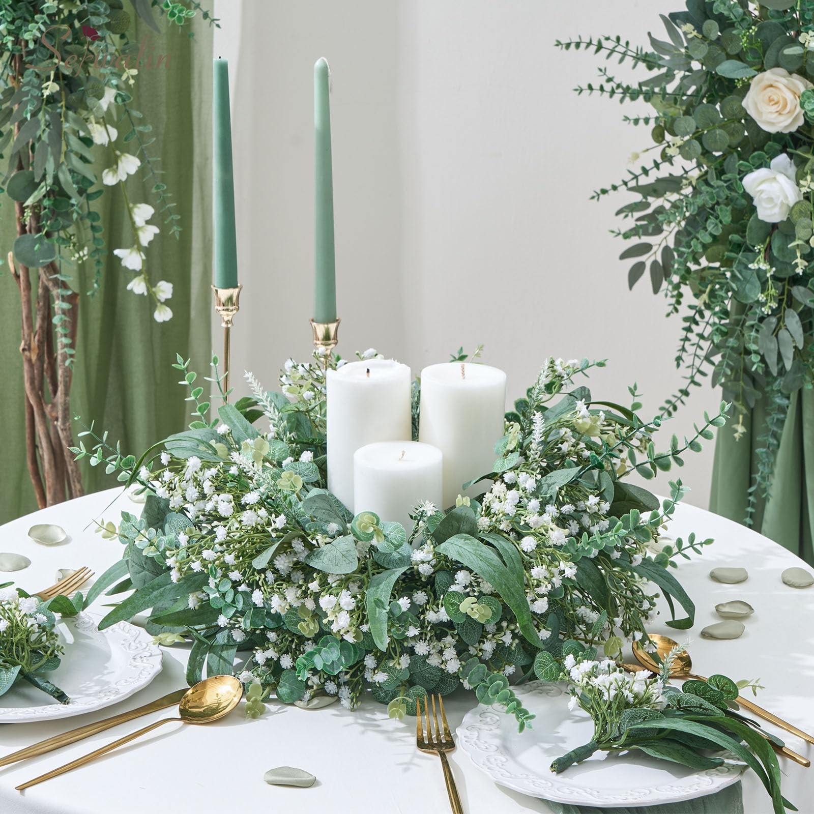 180 Pcs 7 Kinds Mixed Artificial Eucalyptus Greenery Stems Bulk, Baby Breath …
