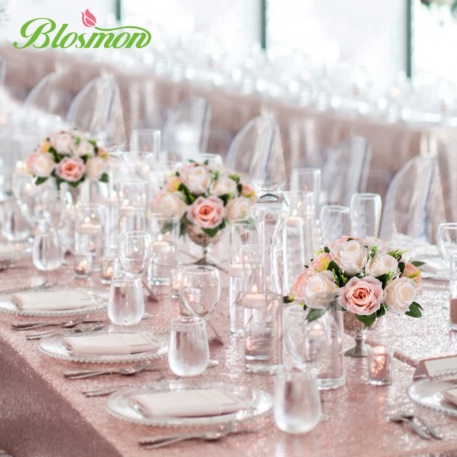 BLOSMON Flower Balls Wedding Rose Centerpieces 6 Pcs Blush & Cream White Fake…