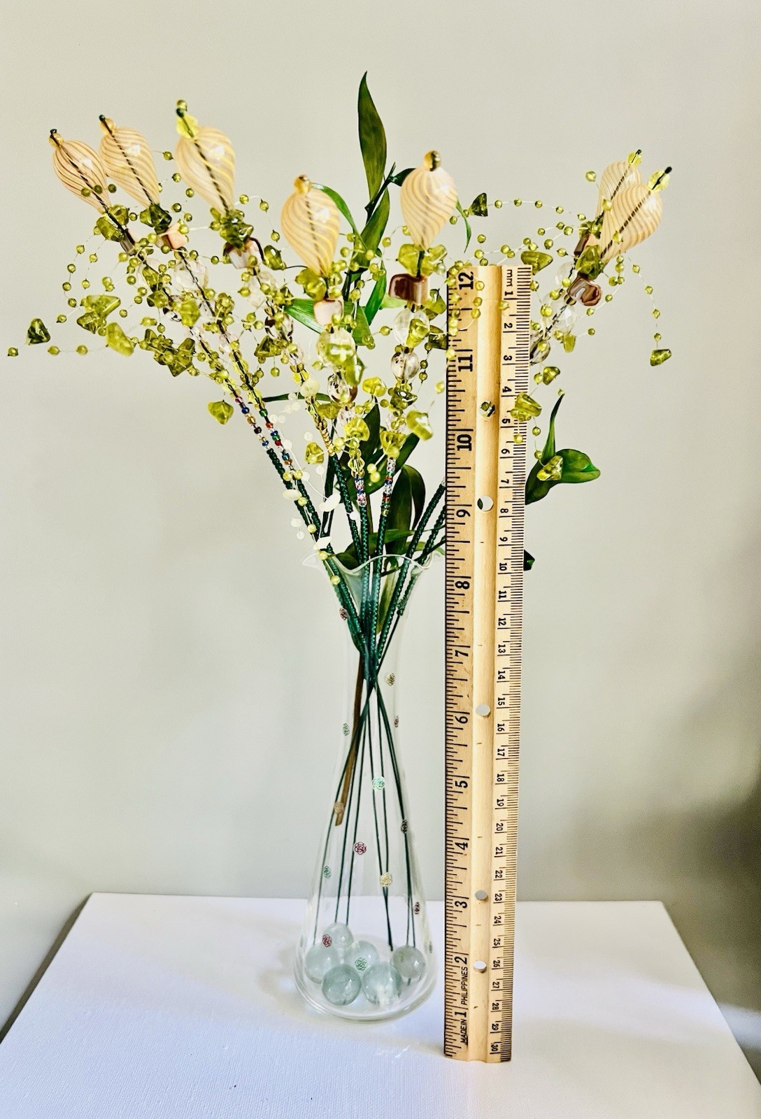 Original Handmade 7 pcs Glass Beads Branches In The Vase. Home/Office Decor