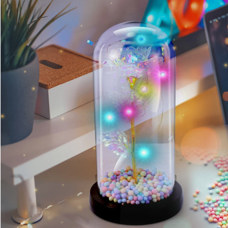 Forever Eternal Galaxy Rose In Glass Dome LED Flower Light Valentine’s Day Gift.