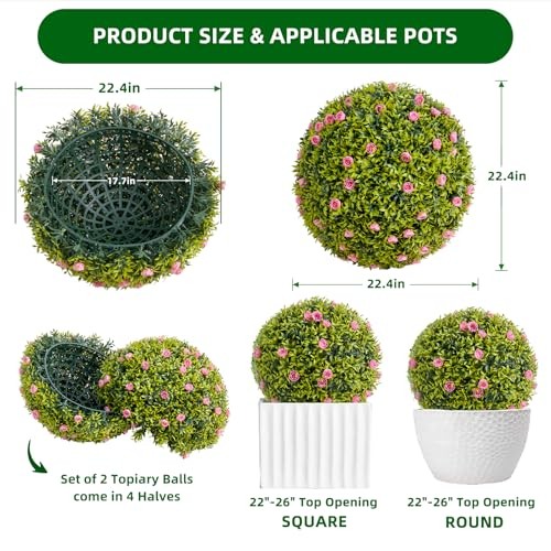 Faux Flower Topiary Balls GarveeHome 22in Decorative Pair
