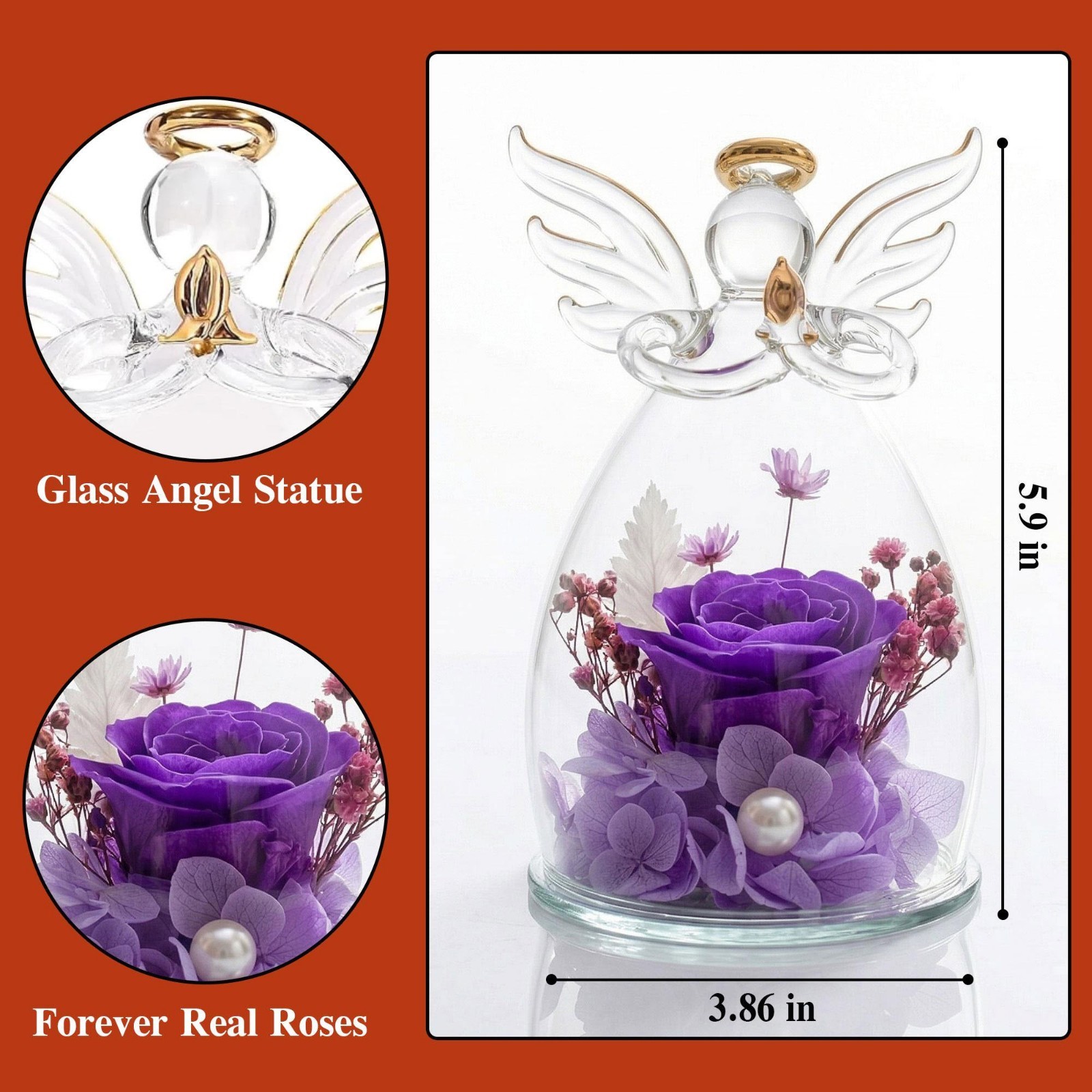 Custom Graduation Rose Angel Dome, Personalized Class of 2026 Gift, Glass Flower