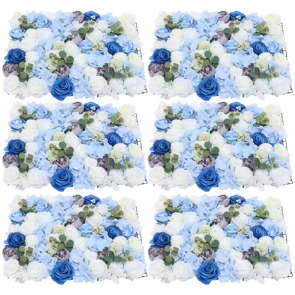 23.6 In. X 15.7 In. Blue Artificial Hydrangea Rose Flower Wall Panel Backdrop De