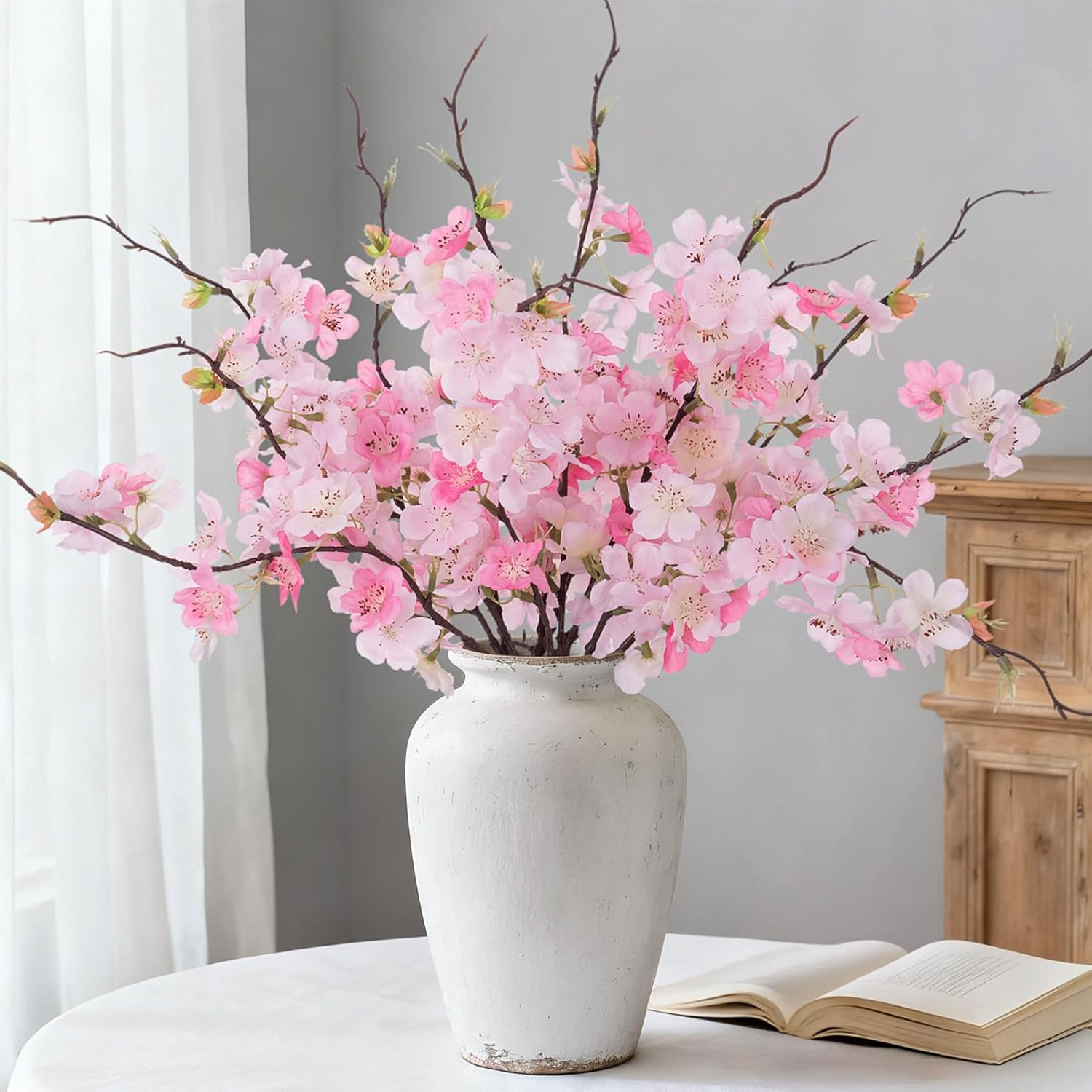 12 PCS Faux Cherry Blossom Branches Decor 18.11 Inch Fake Artificial Cherry Flow