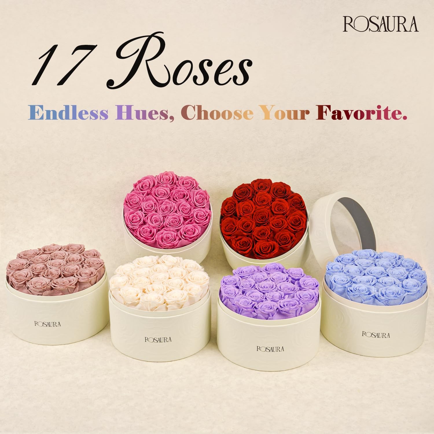 Pink Round Preserved Roses Gift Box 17 Roses Floral Arrangement