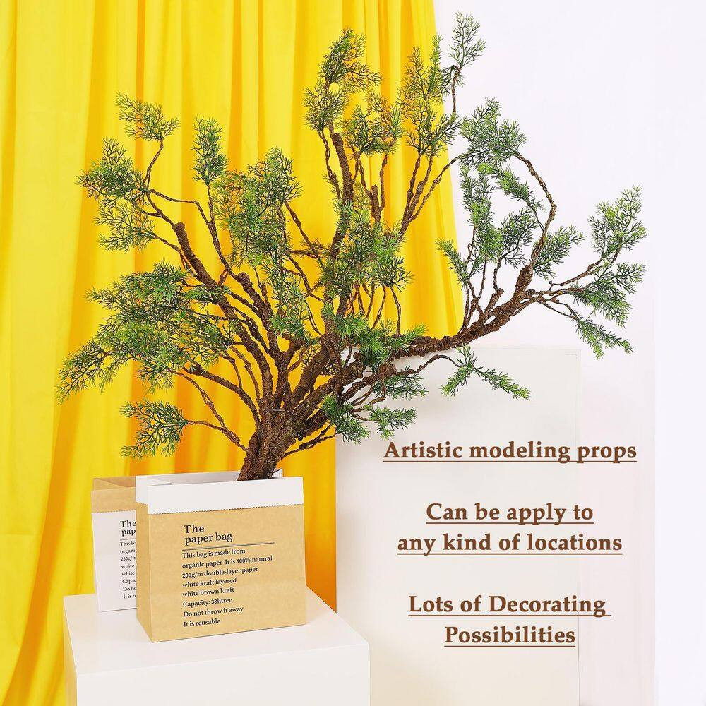 1Pc Artificial Pine Bark Branches Green Leaf Bendable Foliage Real Touch EPE Mat