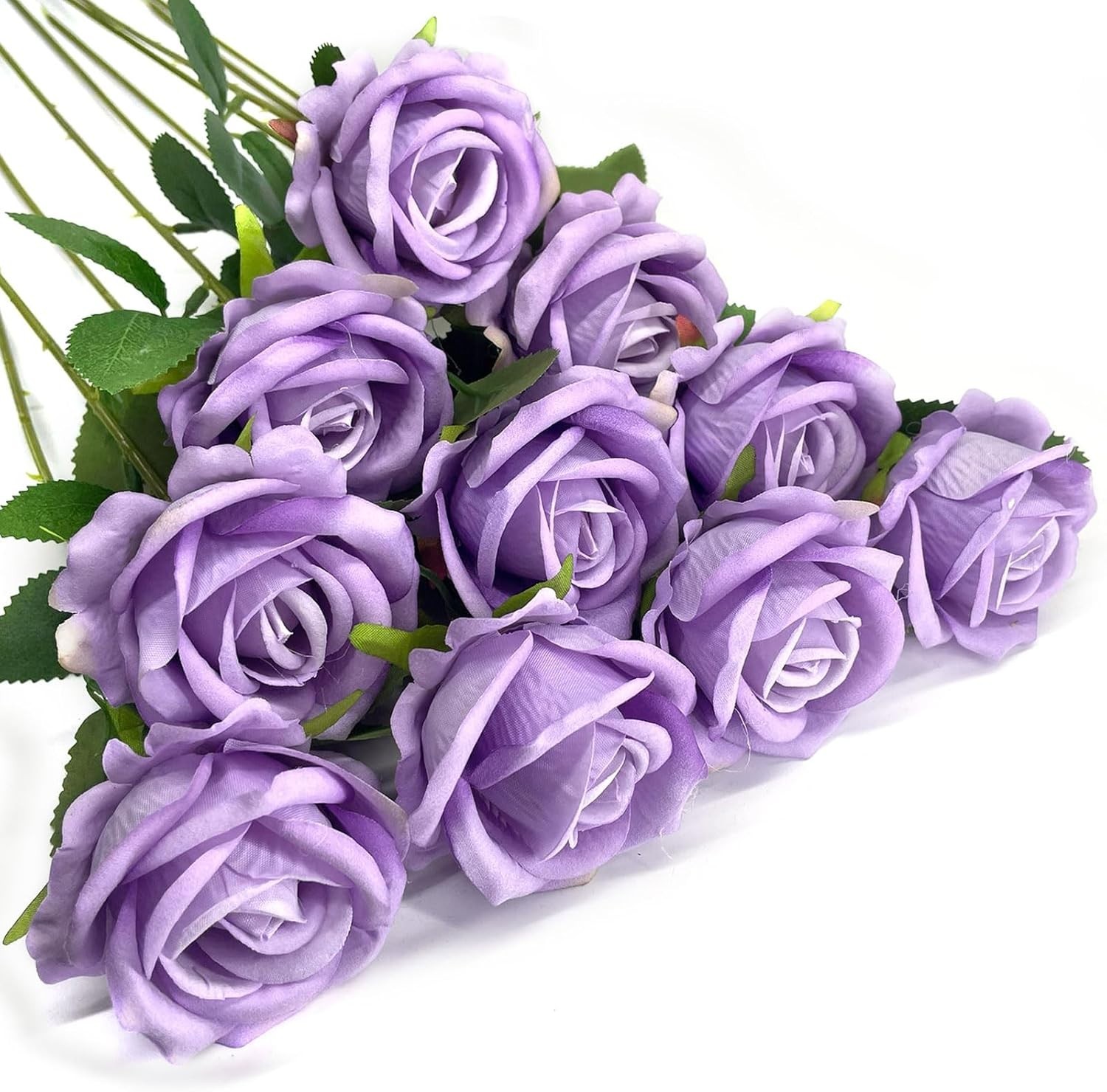 10PCS Artificial Roses Flower with Stems Slik Fake Flowers Light Purple