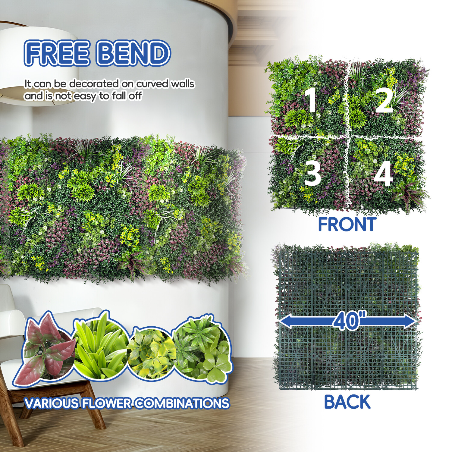 40″ Artificial Faux 3D Mix Leaves Wall Panel Fence Screen Home Outdoor Decor #12