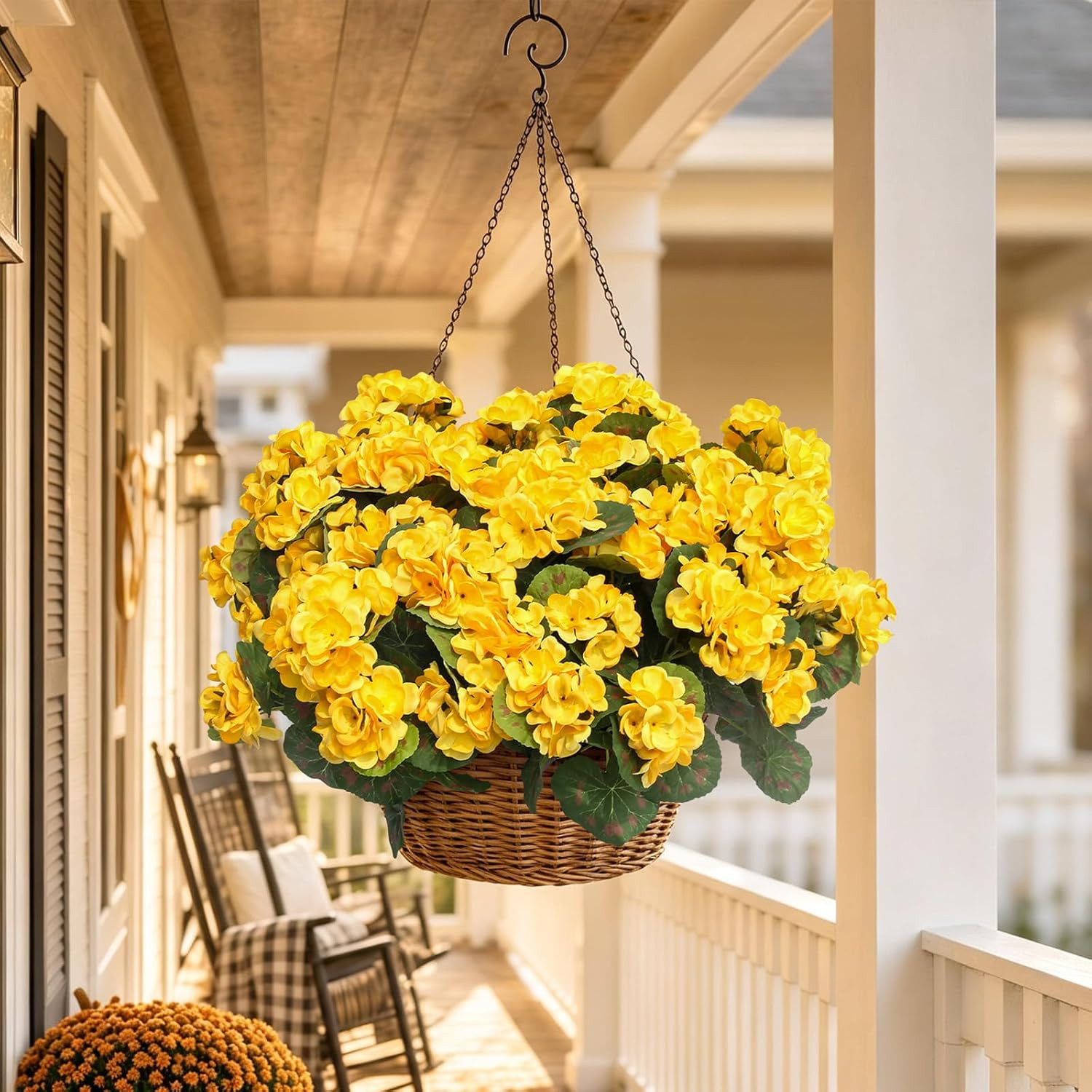 Artificial Geraniums Fake Flowers for Outdoor, 6PCS Yellow | UV Resistant Fall A
