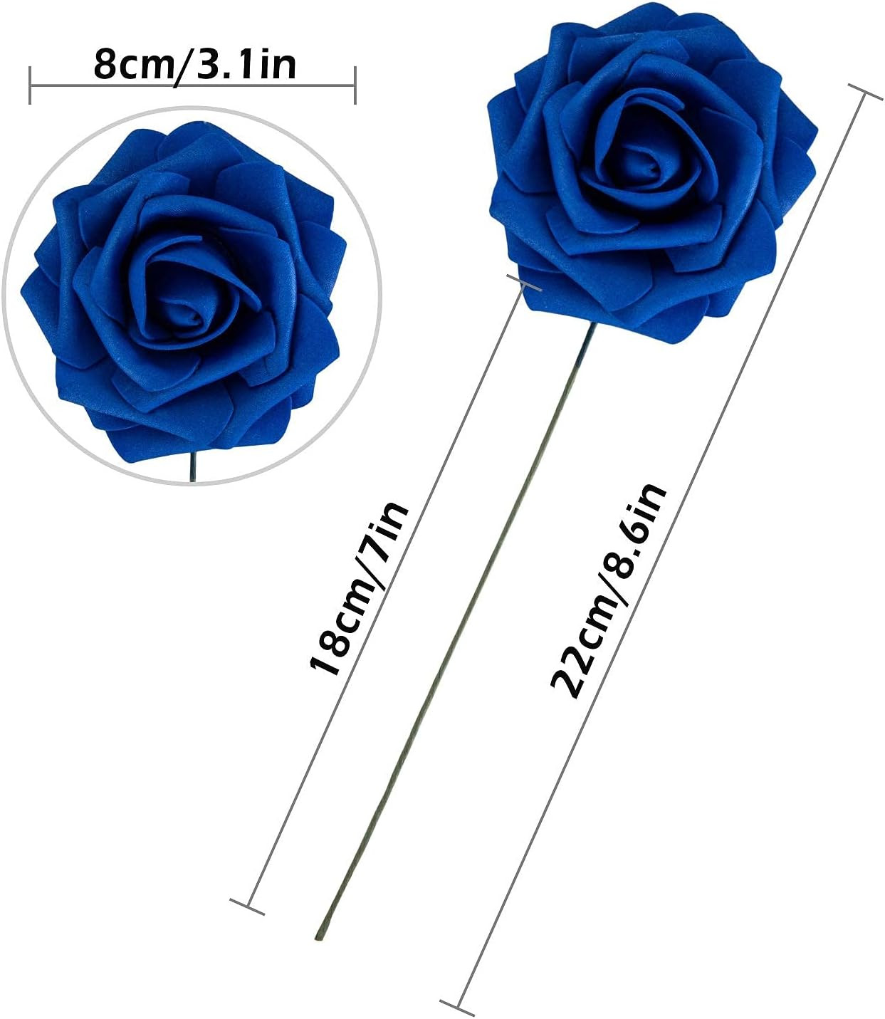25pcs Artificial Flower Foam Rose Real Touch Roses Flower Heads with Stem for DI