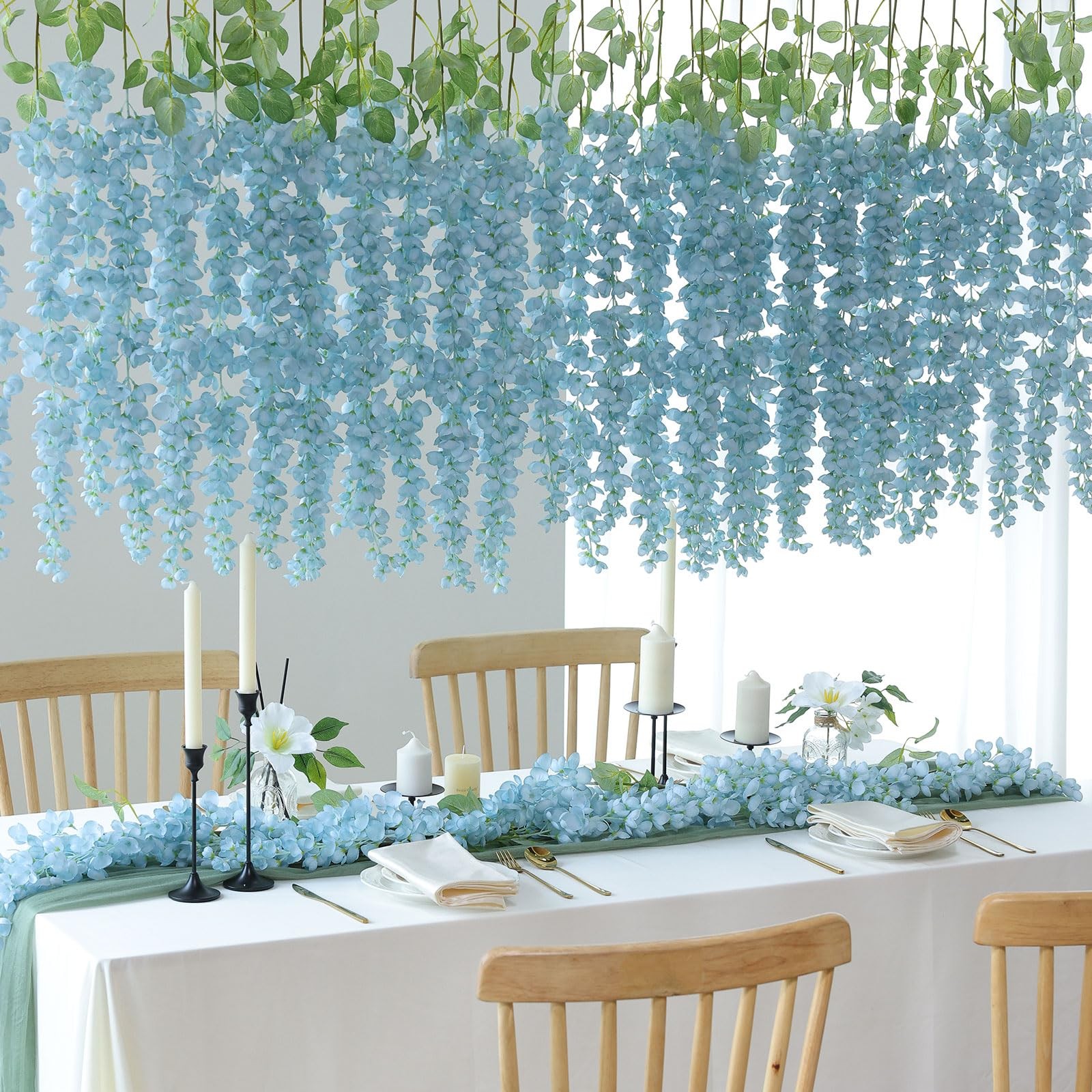 6Pcs Grey Wisteria Hanging Flowers 48″ Silk Wisteria Artificial Flowers Garla…
