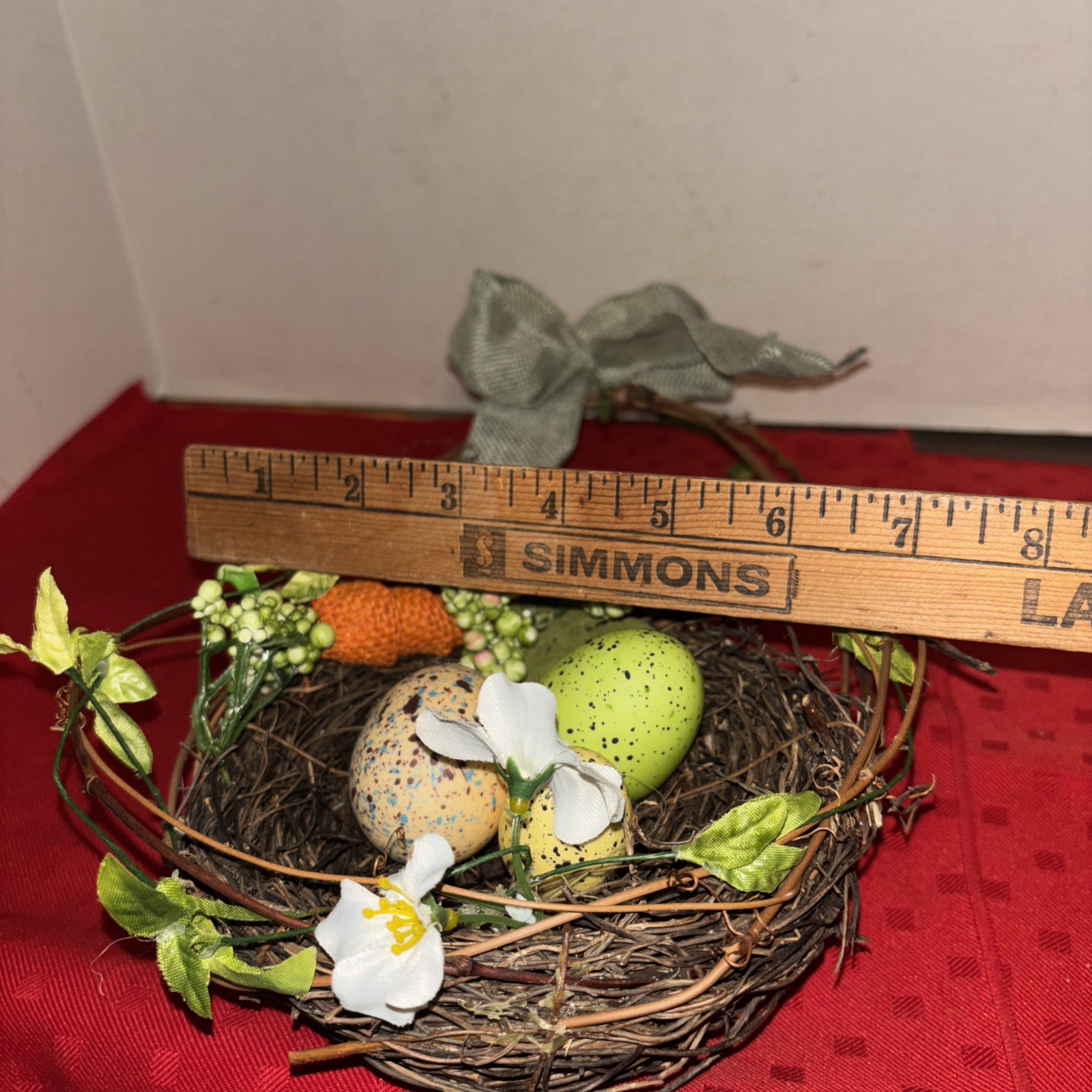 Home Decor Small Bird Nest Natural Materials With 3 Eggs Flowers-16” Tall