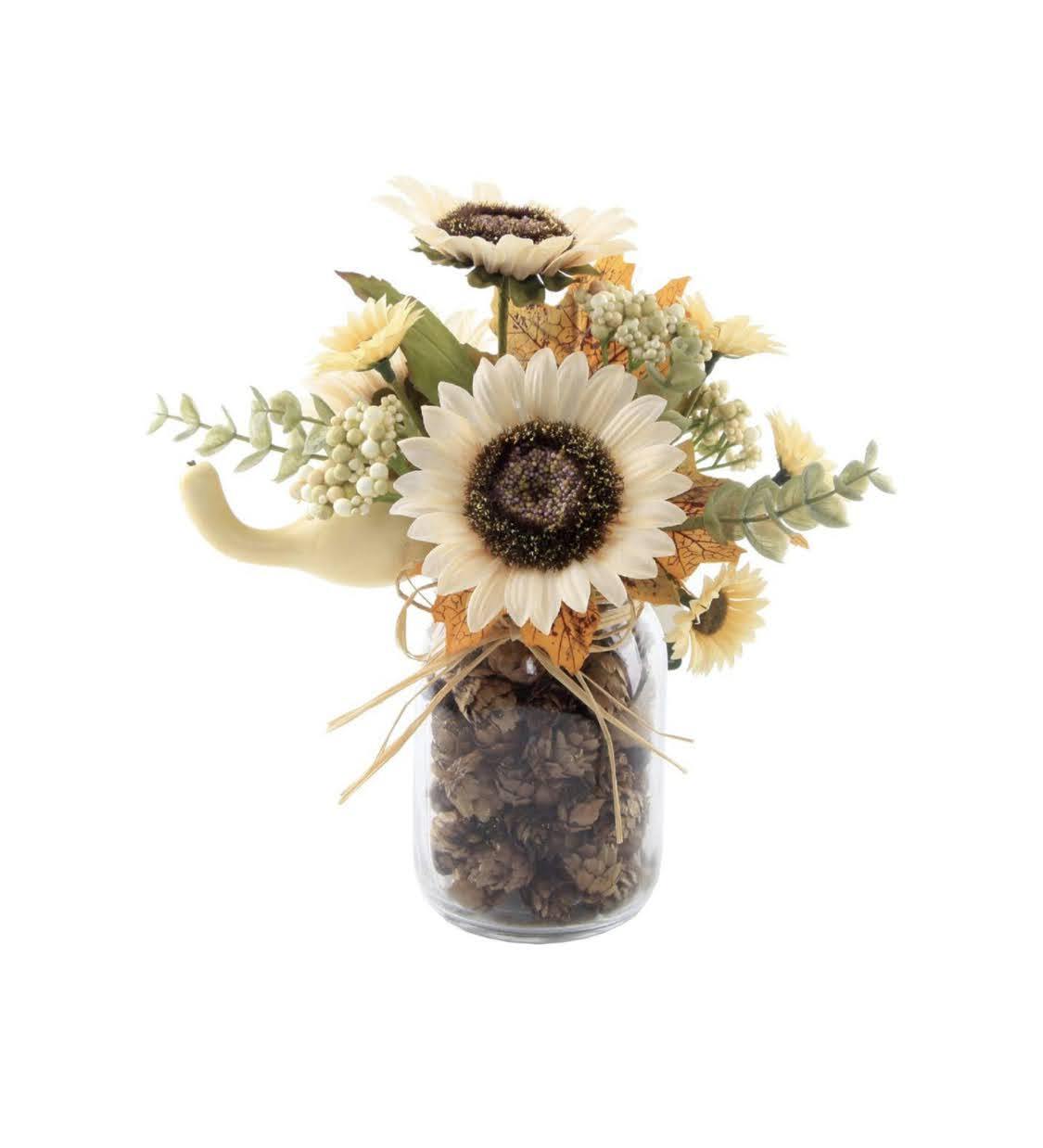 Flora Bunda 9.5″ H Sunflowers Bouquet in Pinecone Jar Arrangement & Centerpiece